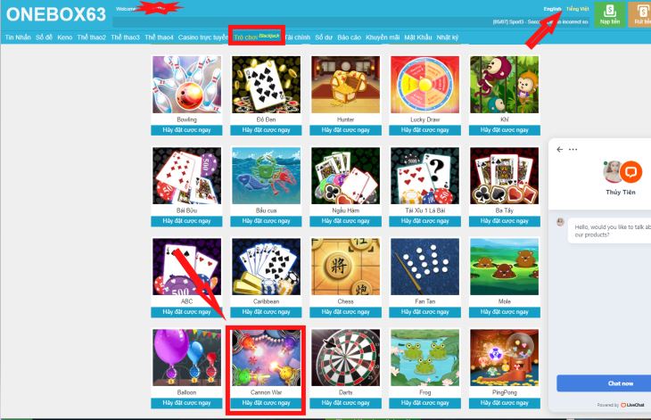 Đăng Nhập Chơi Game Cannon War Tại Onebox63