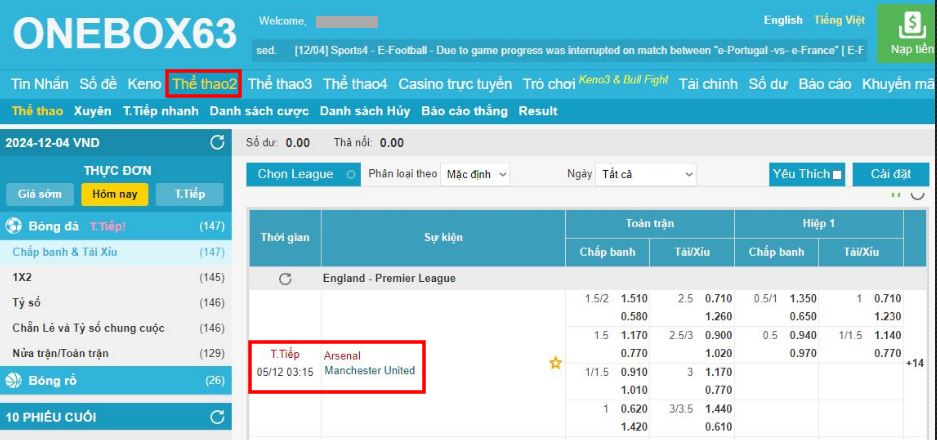 Kèo chấp: Arsenal chấp 1/1.5