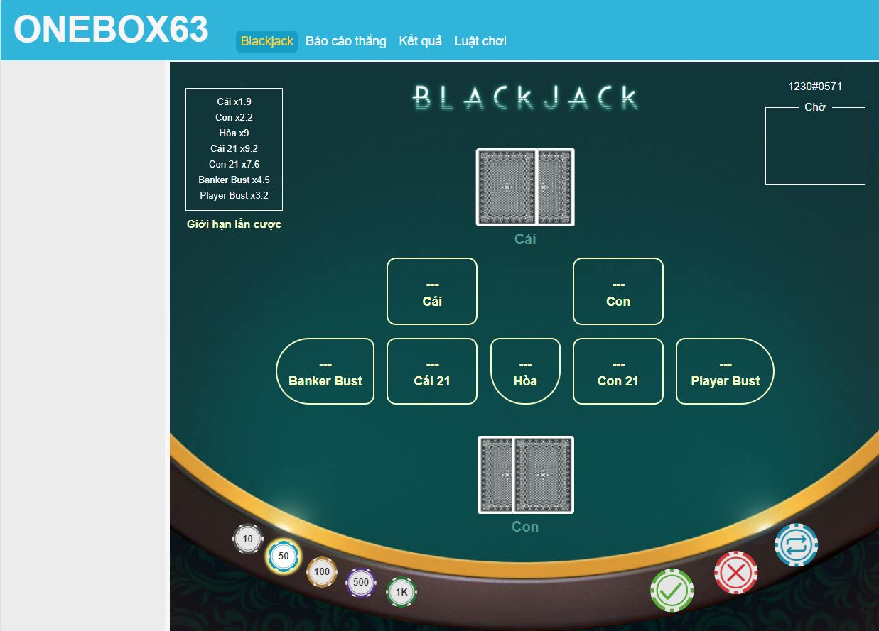 Giao diện Chơi Xì Dách (BlackJack) 