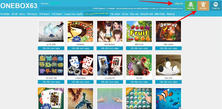 Bấm vào ô rút tiền để rút
