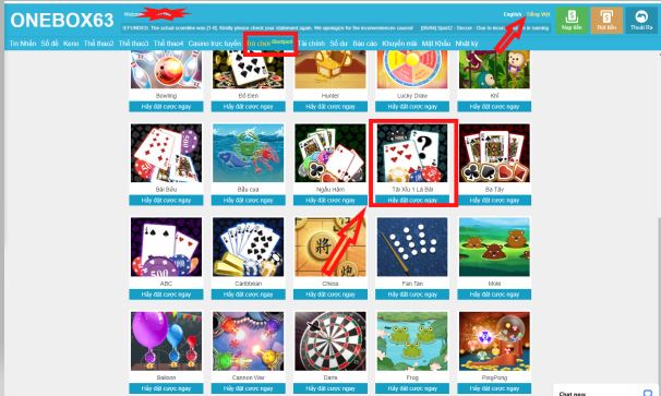 Hướng Dẫn Vào Game Tài Xỉu 1 Lá Bài  Onebox63