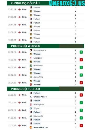 Phong độ thi đấu gần đây Wolves vs Fulham