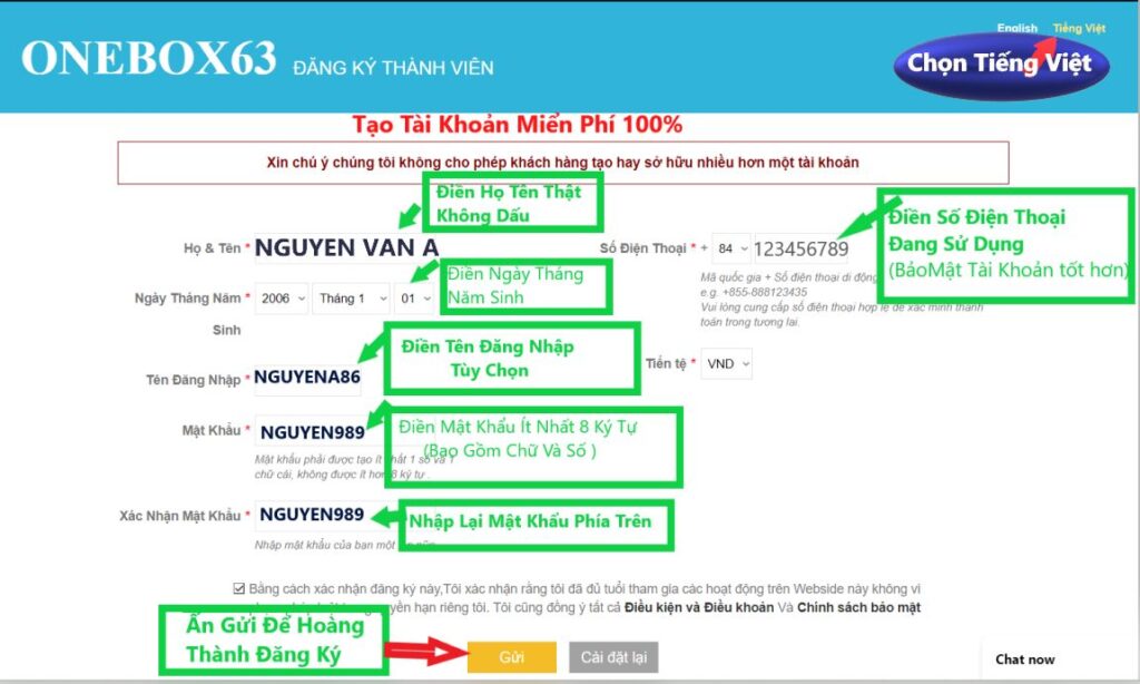 Đăng kí tài khoản
